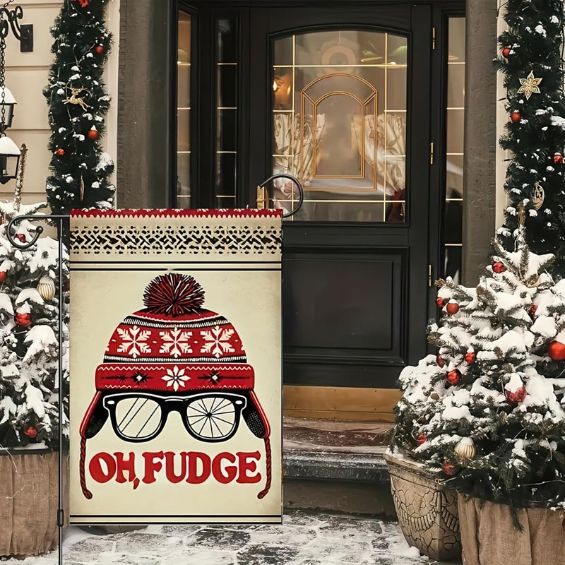 BlissYard Oh Fudge Garden Flag 12x18 Inch Double Sided Winter Hat Glasses Retro Style Holiday Design Small Outdoor Yard Flag Seasonal Welcome Garden Banner for Porch Lawn Patio Winter Decor - Image 1